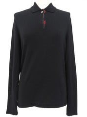 Shell Logo Button Long Sleeve Polo Shirt in Black