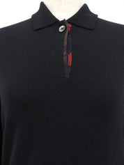 Shell Logo Button Long Sleeve Polo Shirt in Black