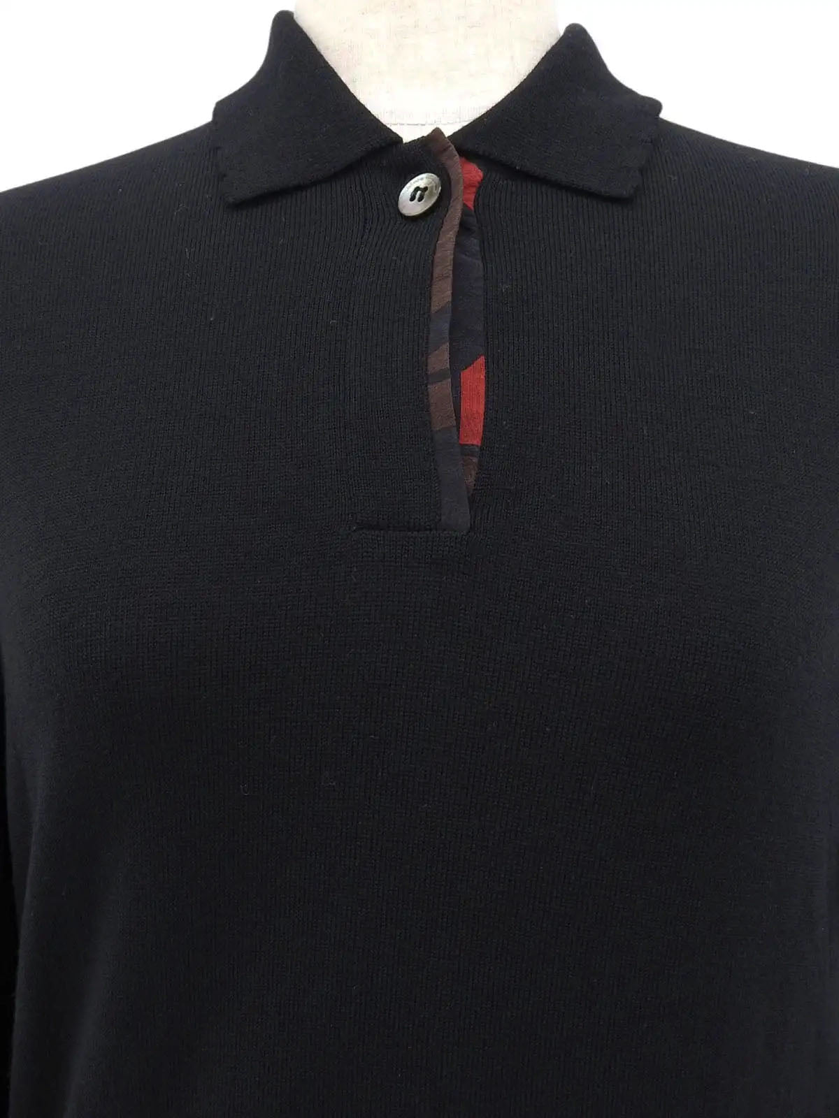 シェルロゴボタン長袖ポロシャツ ブラック