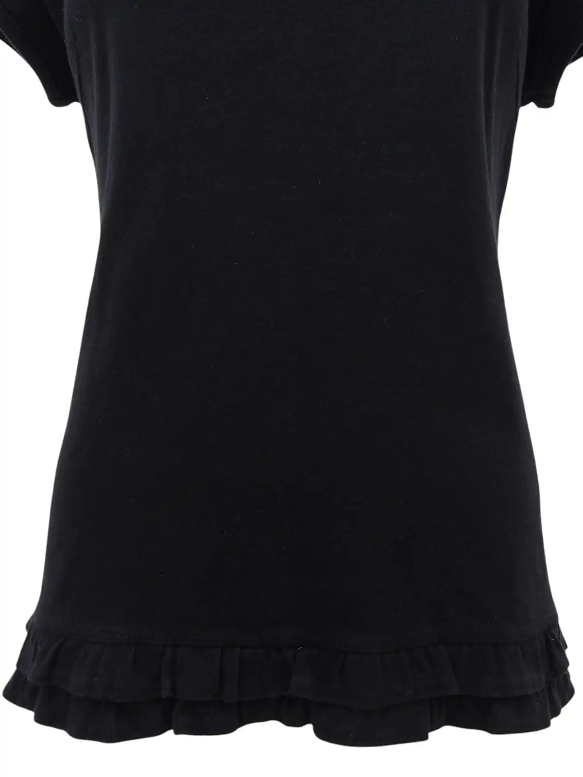 黑色刺绣Logo荷叶边短袖上衣