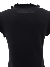 Logo Embroidered Frill Half Sleeve Top in Black