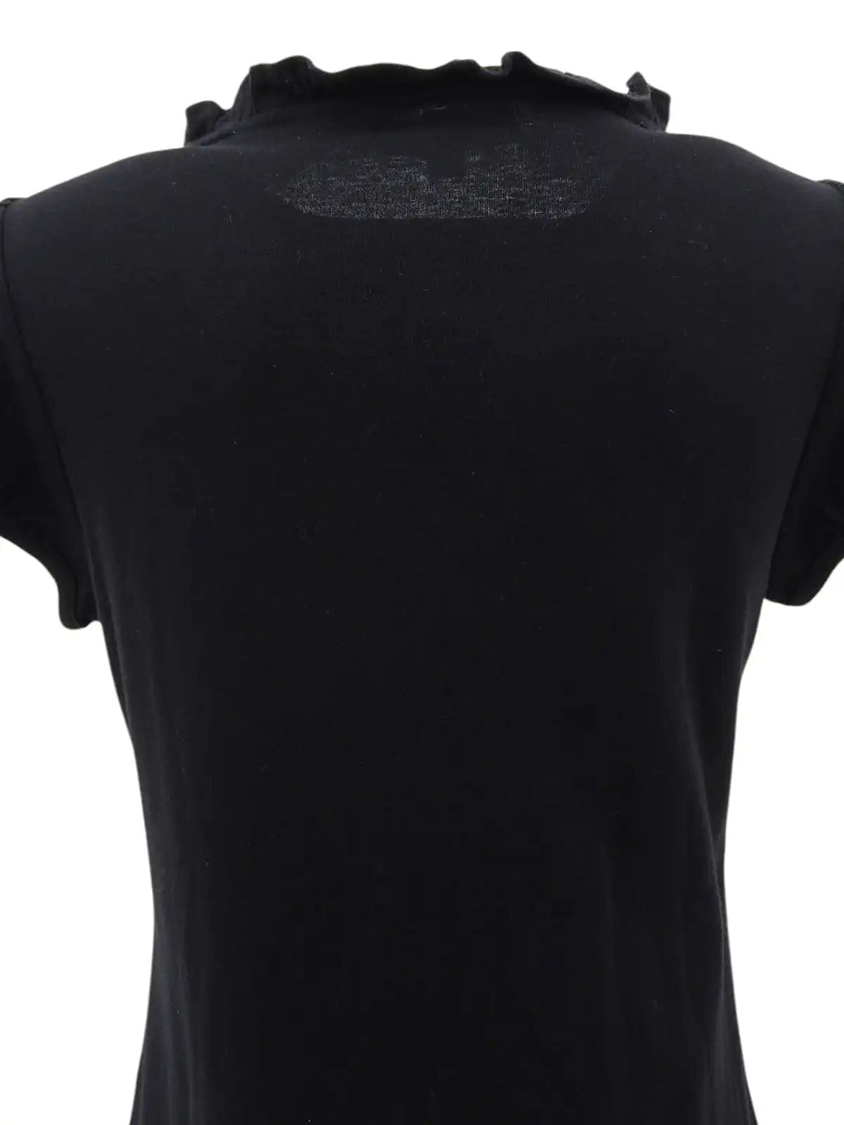 黑色刺绣Logo荷叶边短袖上衣