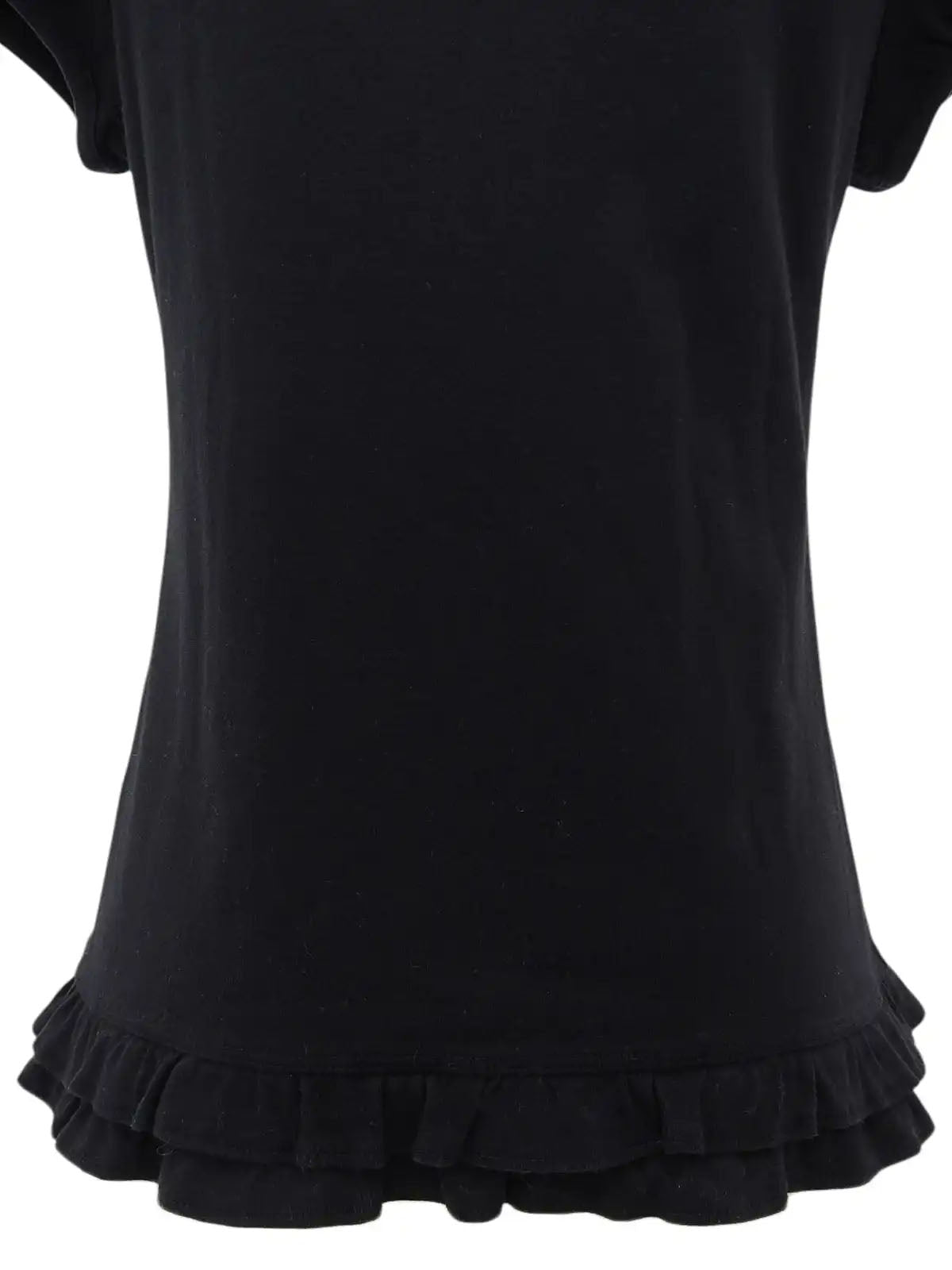 Logo Embroidered Frill Half Sleeve Top in Black