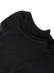 ロゴ刺繍フリル半袖トップス ブラック