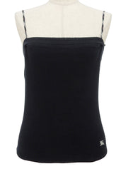 黑色棉质刺绣Logo吊带背心