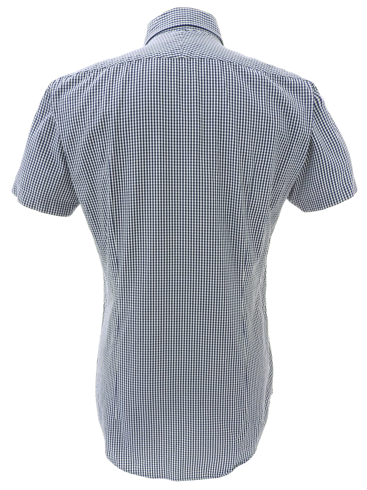 Gingham check pattern logo embroidered half sleeve shirt in blue/white