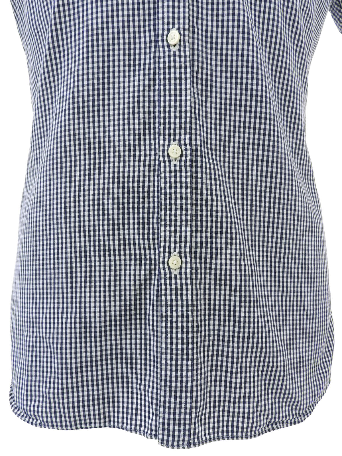 Gingham check pattern logo embroidered half sleeve shirt in blue/white