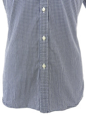 Gingham check pattern logo embroidered half sleeve shirt in blue/white