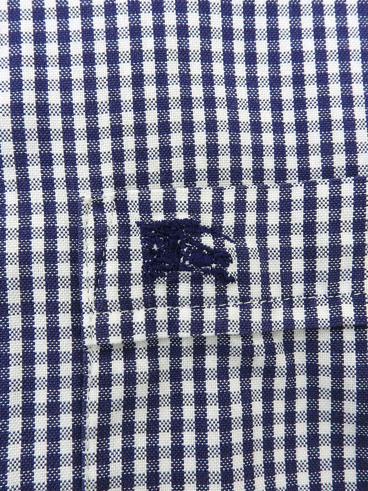 Gingham check pattern logo embroidered half sleeve shirt in blue/white