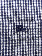 Gingham check pattern logo embroidered half sleeve shirt in blue/white