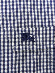 ギンガムチェックパターンロゴ刺繍半袖シャツ ブルー/ホワイト