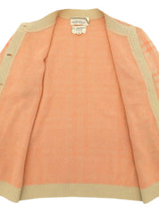 ウール長袖カーディガン ベージュ/サーモンピンク