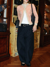 Wool long-sleeve cardigan in beige/salmon pink