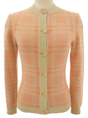 ウール長袖カーディガン ベージュ/サーモンピンク