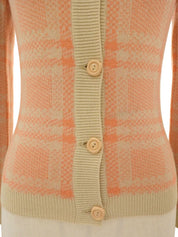 ウール長袖カーディガン ベージュ/サーモンピンク