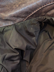 Brown leather logo zip-up jacket