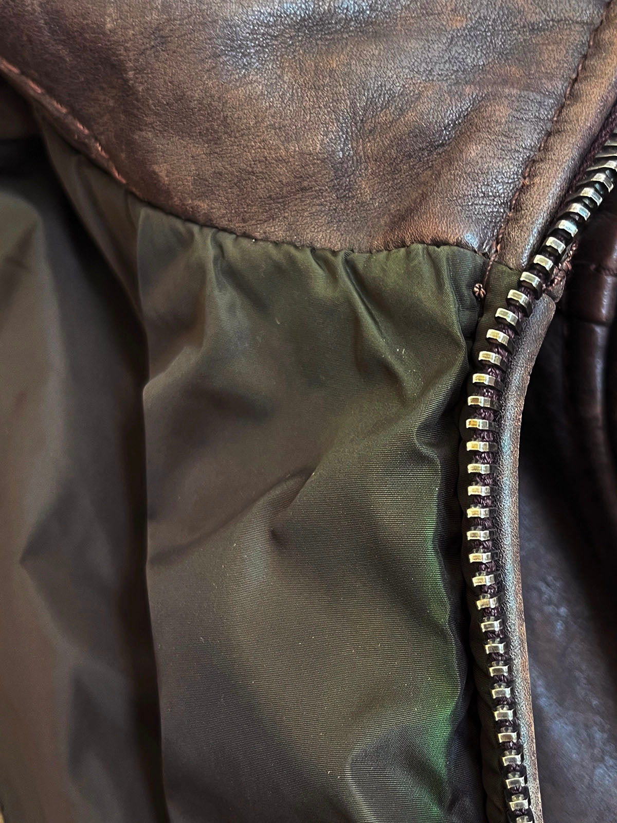 Brown leather logo zip-up jacket
