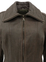 Brown leather logo zip-up jacket