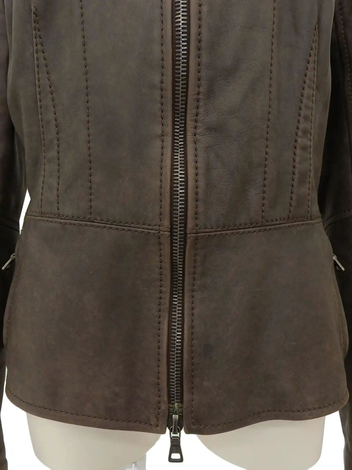 Brown leather logo zip-up jacket