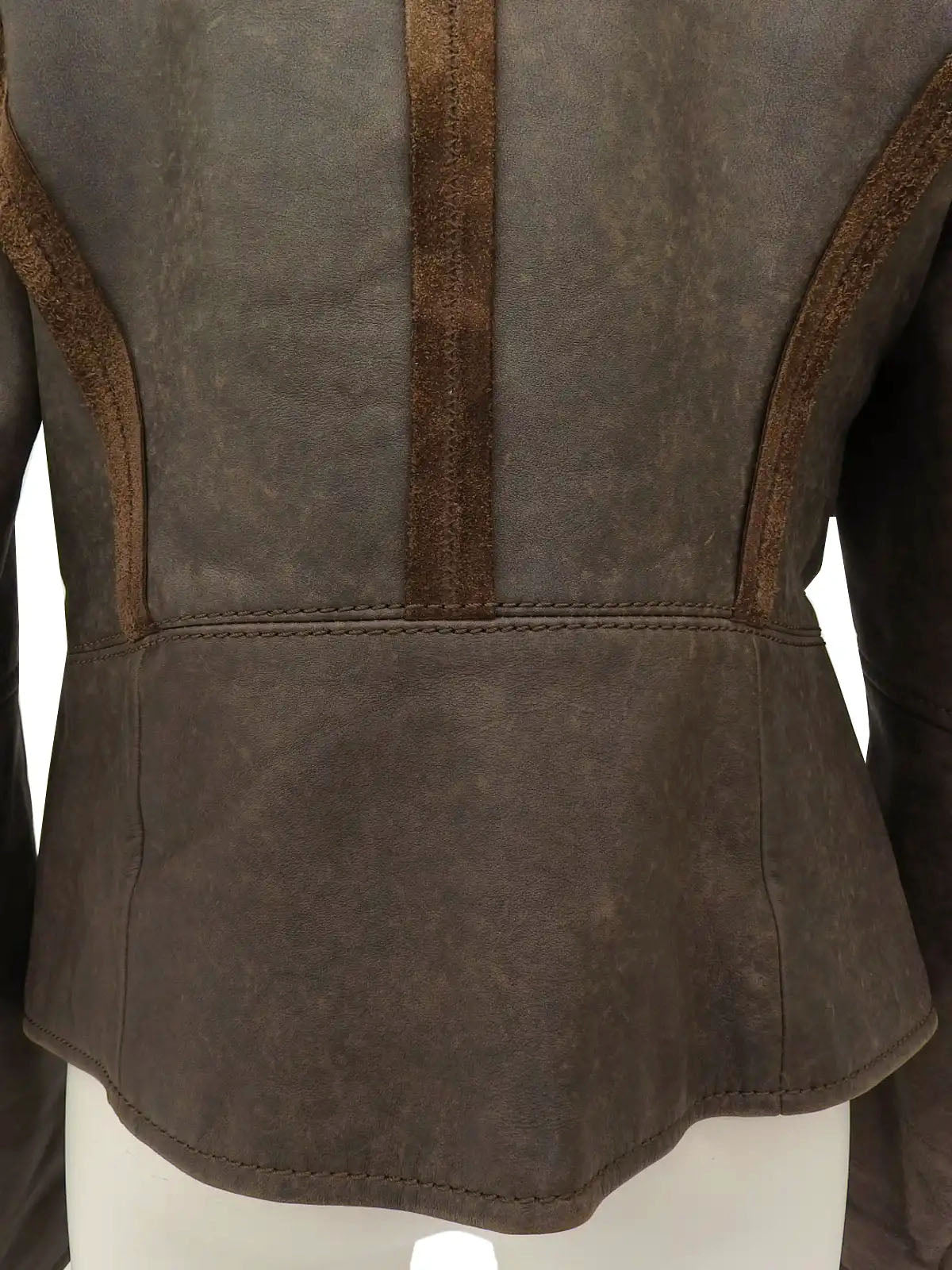 Brown leather logo zip-up jacket