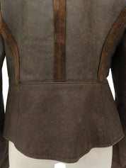 Brown leather logo zip-up jacket