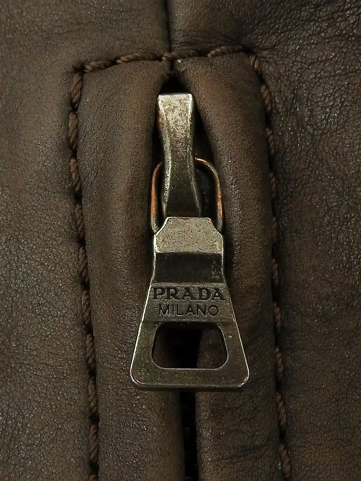 Brown leather logo zip-up jacket