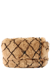 Circa 2000 Lapin Fur CC Turnlock Chain Shoulder Bag in Beige/Black