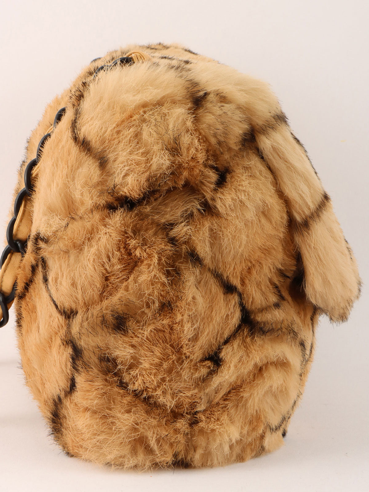 Circa 2000 Lapin Fur CC Turnlock Chain Shoulder Bag in Beige/Black