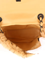 Circa 2000 Lapin Fur CC Turnlock Chain Shoulder Bag in Beige/Black