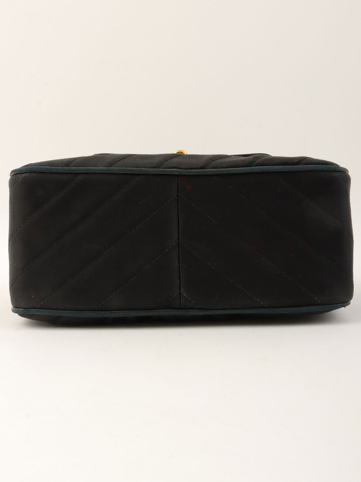 1992年製 サテンCCターンロックフリンジチェーンショルダーバッグ ブラック