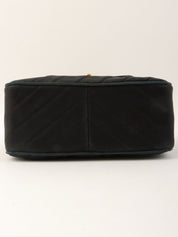 1992年製 サテンCCターンロックフリンジチェーンショルダーバッグ ブラック