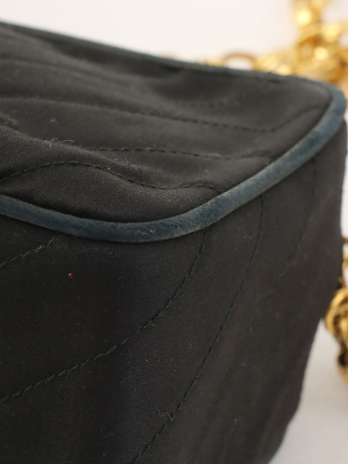 1992年製 サテンCCターンロックフリンジチェーンショルダーバッグ ブラック