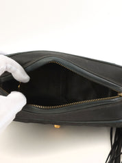 1992年製 サテンCCターンロックフリンジチェーンショルダーバッグ ブラック