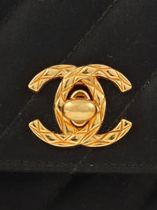 1992年製 サテンCCターンロックフリンジチェーンショルダーバッグ ブラック