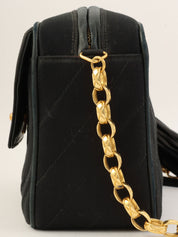 1992年製 サテンCCターンロックフリンジチェーンショルダーバッグ ブラック