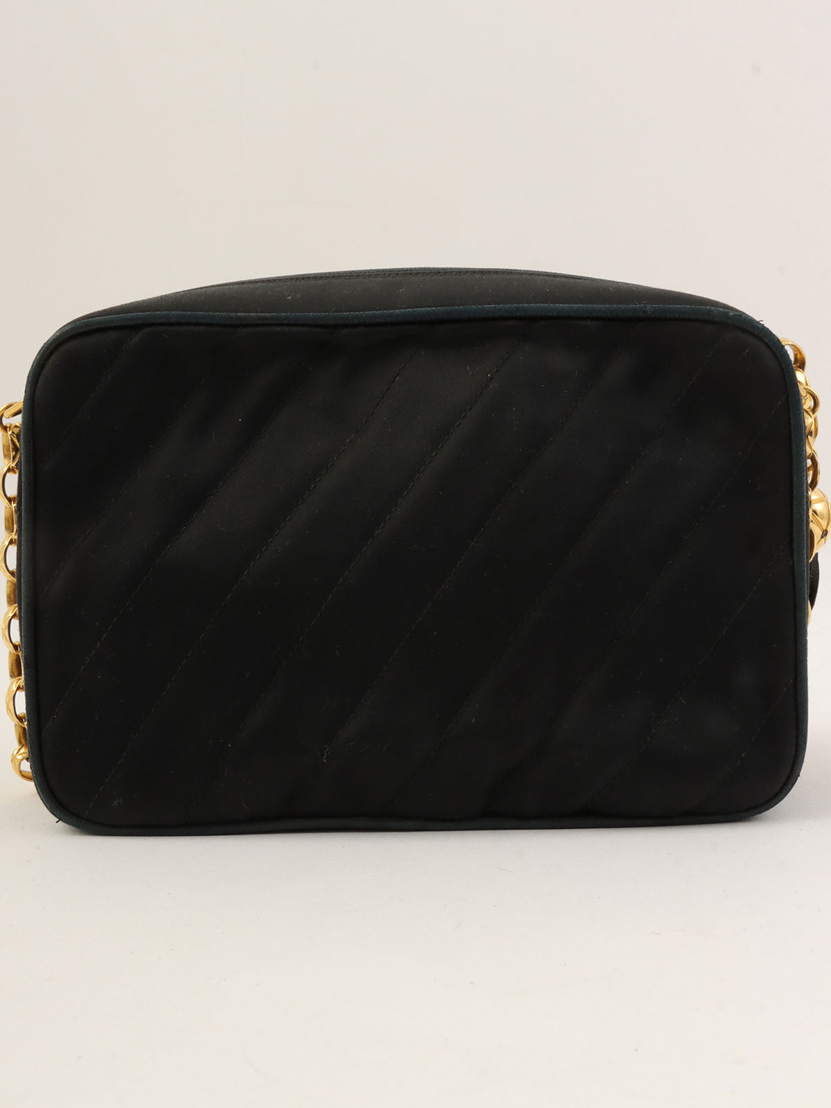 1992年製 サテンCCターンロックフリンジチェーンショルダーバッグ ブラック