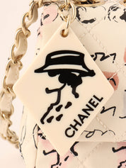 Circa 2005 Cotton CC Turnlock Mademoiselle Mirror Charm Chain Bag in Ivory/Multi