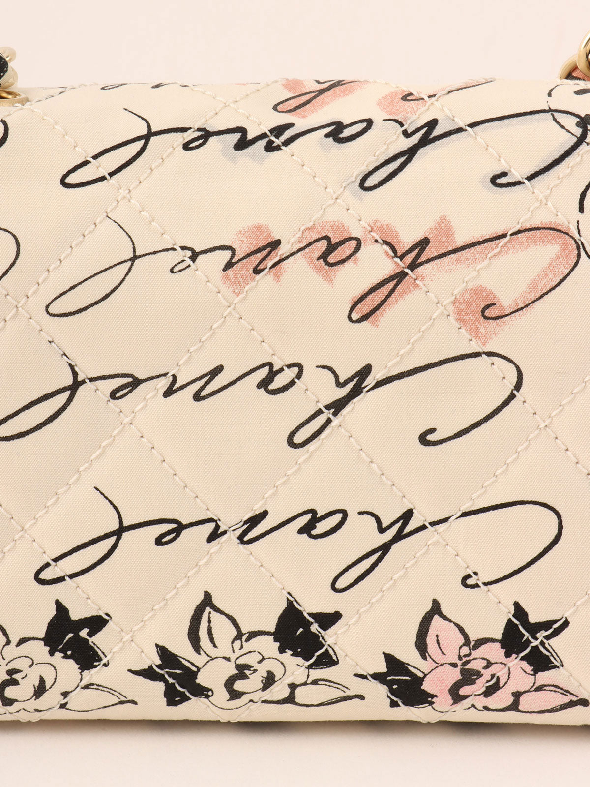 Circa 2005 Cotton CC Turnlock Mademoiselle Mirror Charm Chain Bag in Ivory/Multi