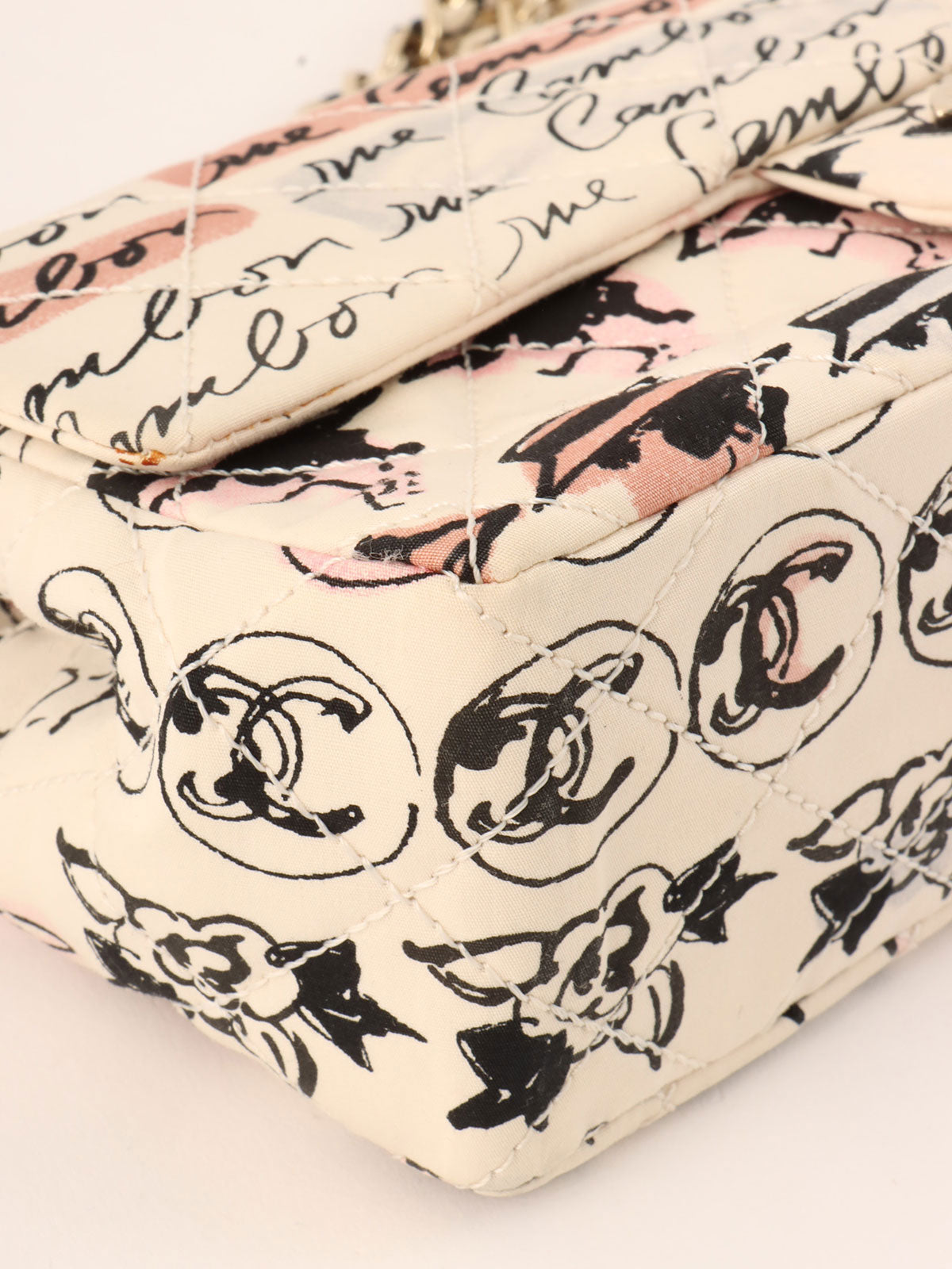 2005年頃製 コットンCCターンロックマドモアゼルミラーチャームチェーンバッグ アイボリー/マルチ