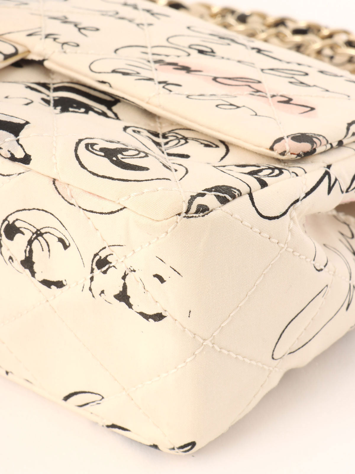 2005年頃製 コットンCCターンロックマドモアゼルミラーチャームチェーンバッグ アイボリー/マルチ