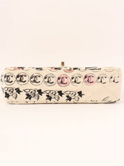 Circa 2005 Cotton CC Turnlock Mademoiselle Mirror Charm Chain Bag in Ivory/Multi