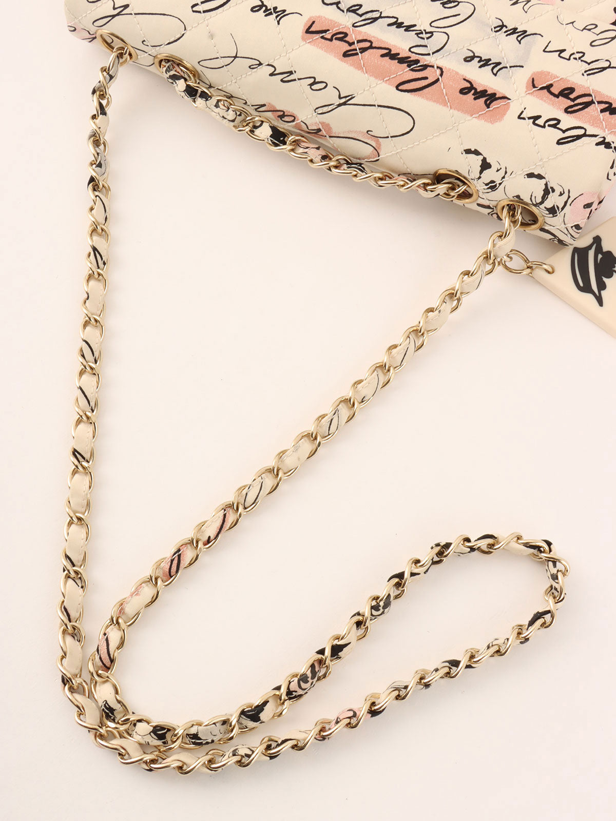 Circa 2005 Cotton CC Turnlock Mademoiselle Mirror Charm Chain Bag in Ivory/Multi