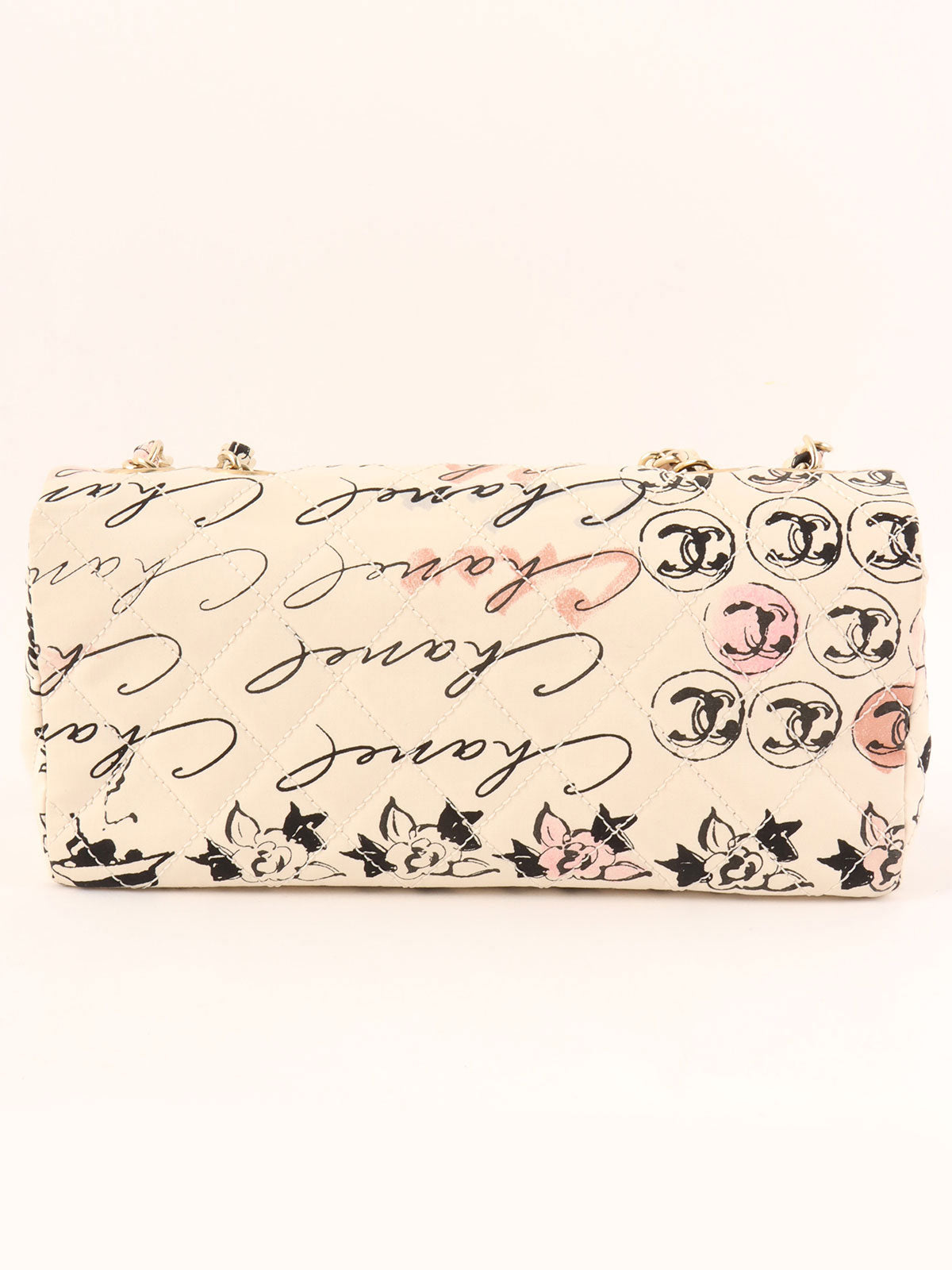 Circa 2005 Cotton CC Turnlock Mademoiselle Mirror Charm Chain Bag in Ivory/Multi