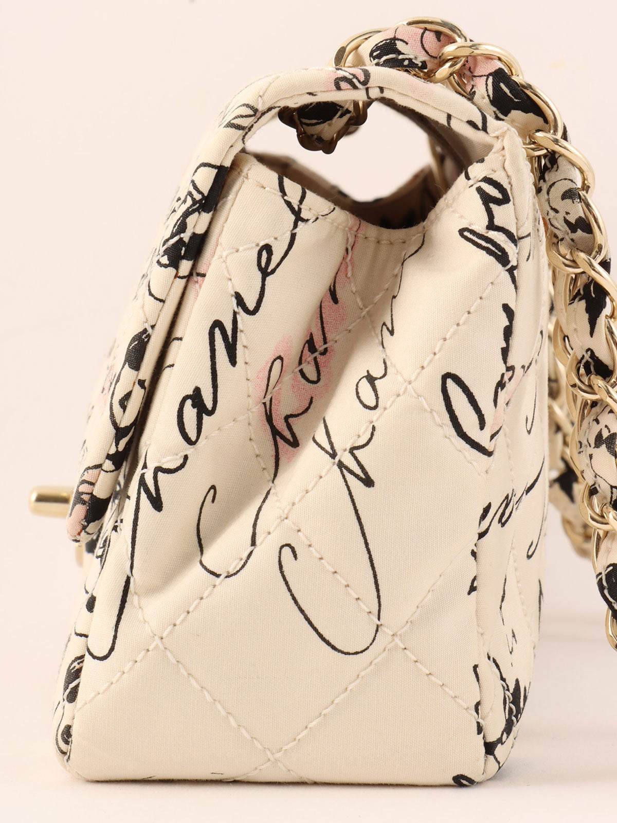 Circa 2005 Cotton CC Turnlock Mademoiselle Mirror Charm Chain Bag in Ivory/Multi