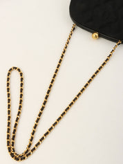 1995 Silk Satin CC Mark Stitch Clasp Chain Bag Black
