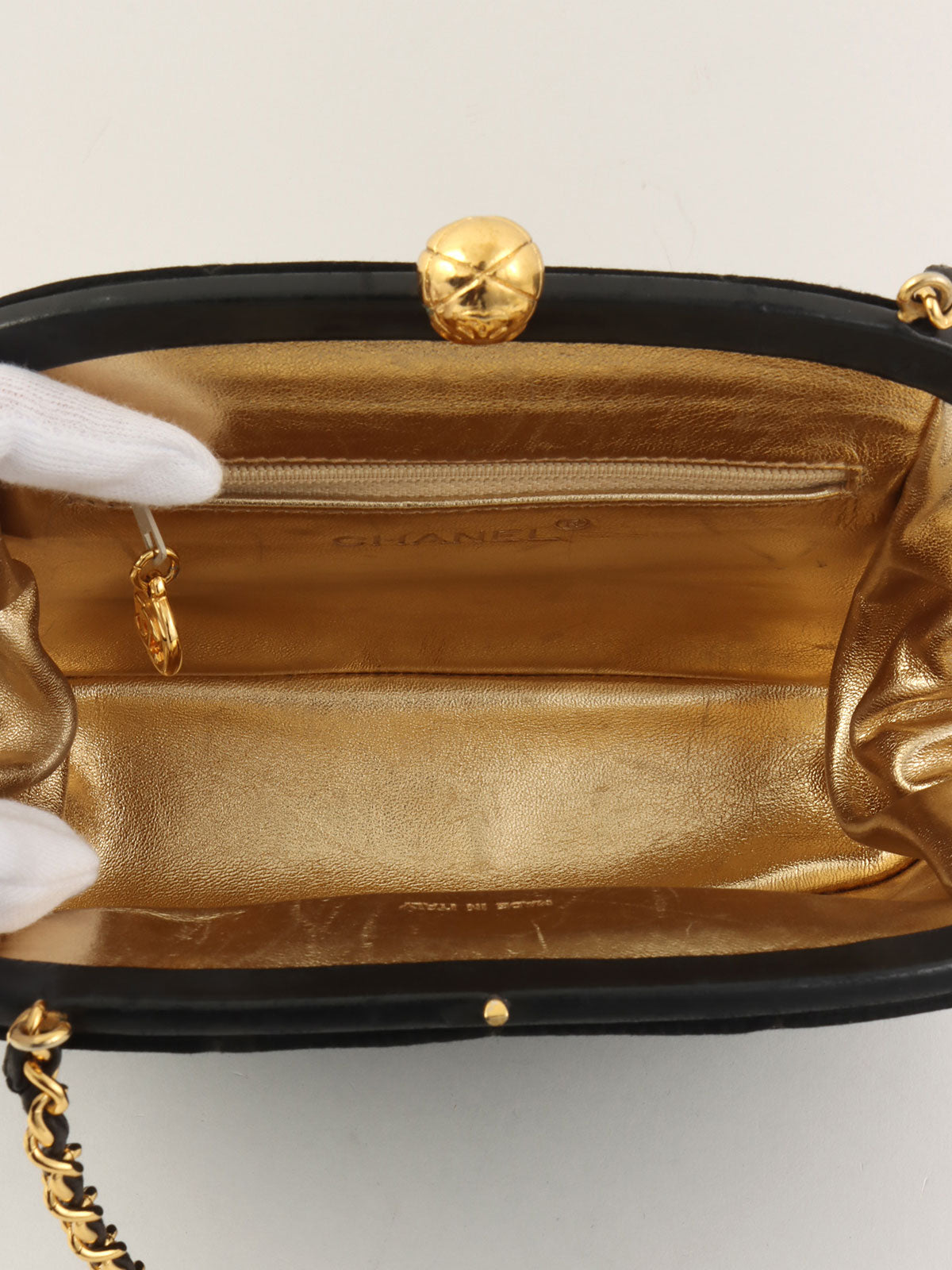 1995 Silk Satin CC Mark Stitch Clasp Chain Bag Black