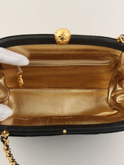 1995 Silk Satin CC Mark Stitch Clasp Chain Bag Black