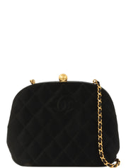 1995 Silk Satin CC Mark Stitch Clasp Chain Bag Black