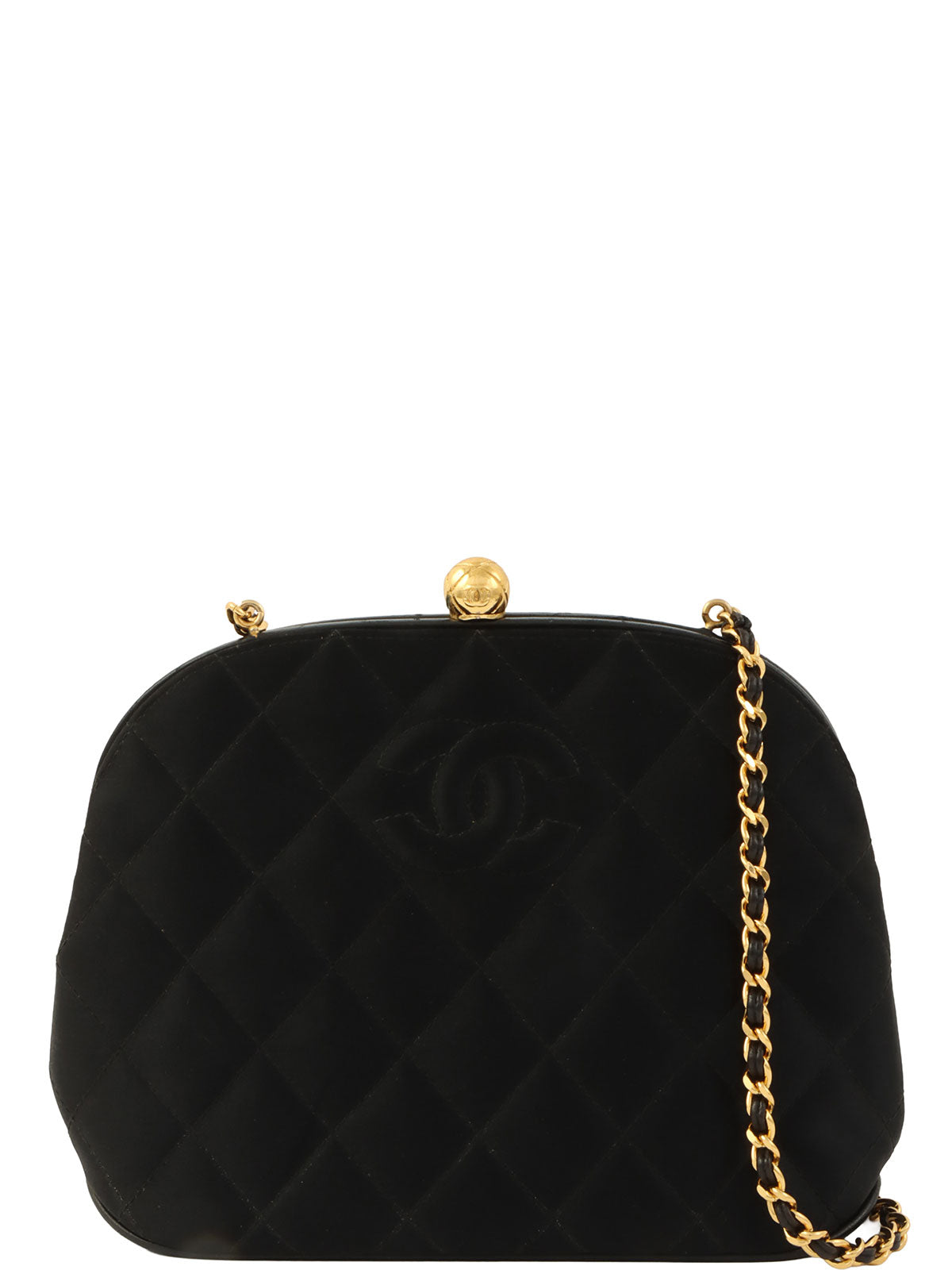 1995 Silk Satin CC Mark Stitch Clasp Chain Bag Black