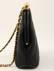 1995 Silk Satin CC Mark Stitch Clasp Chain Bag Black